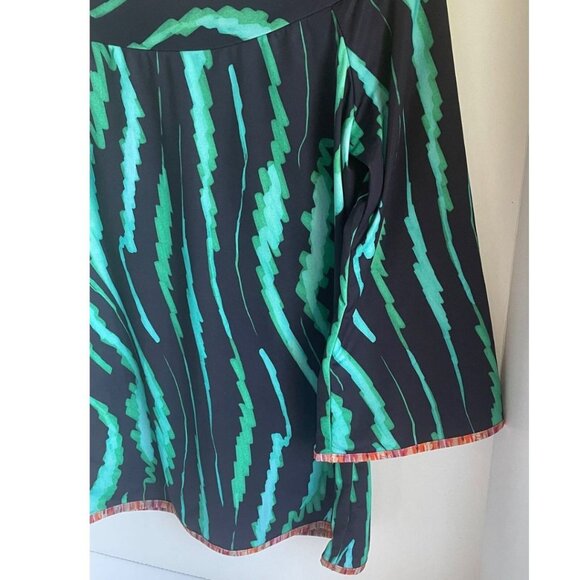 Save the Queen Cowboy 80s Top Womens Large Green Black Boat Neck Stretch - Picture 5 of 9